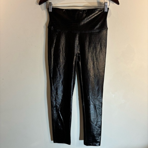 SPANX Sz M Crocodile Embossed Leggings Comfort Waist Ankle Length Dark Brown - Picture 4 of 11